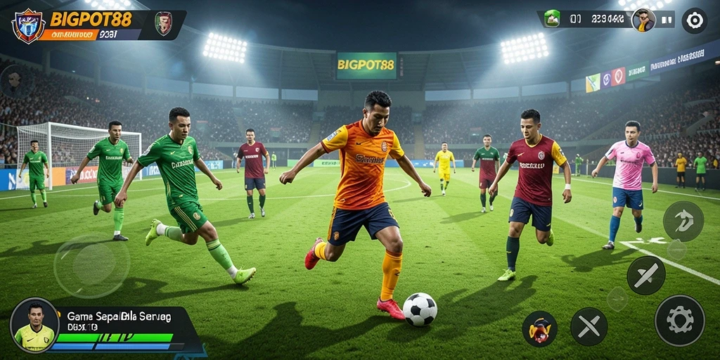 Tampilan gameplay <strong>BIGPOT88</strong> yang mendebarkan dalam aksi sepak bola.