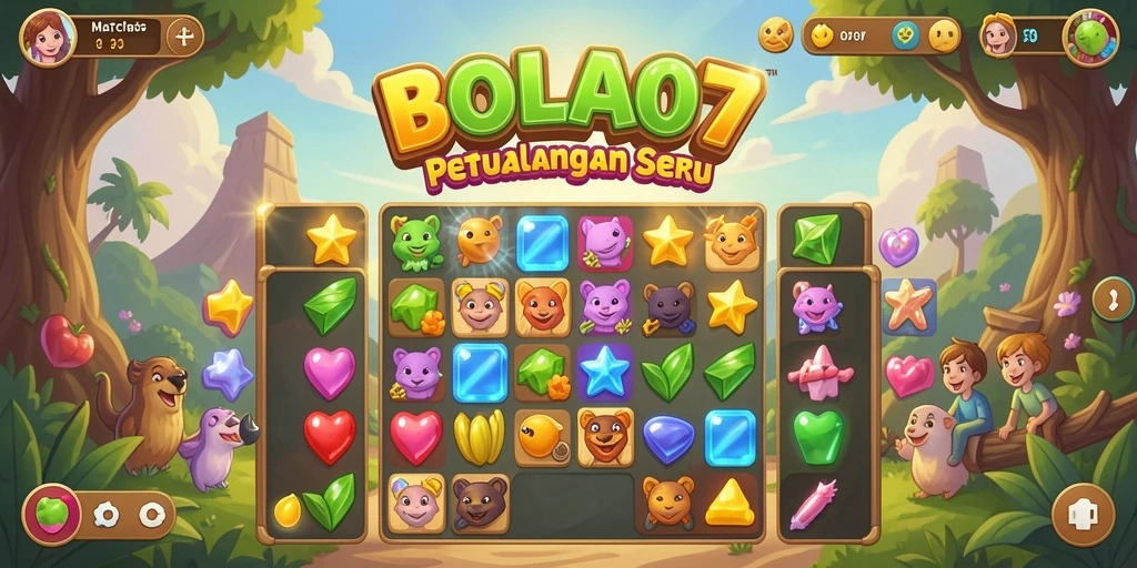 Tampilan gameplay seru BOLA07 dengan aksi menyenangkan Match-3.