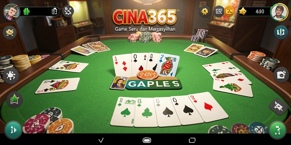 Screenshot gameplay CINA365 yang menampilkan suasana permainan Gaple.