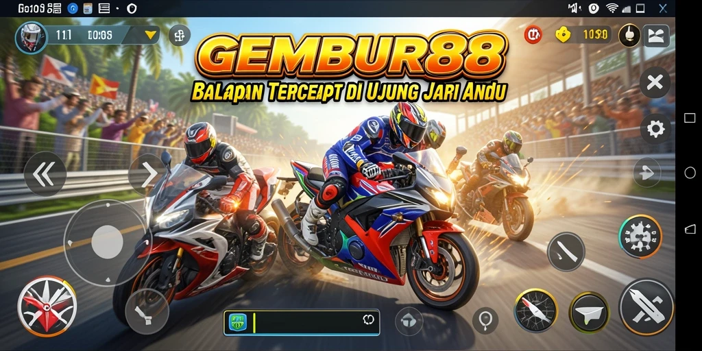 Screenshot GEMBUR88 menunjukkan aksi balapan motor yang mendebarkan.