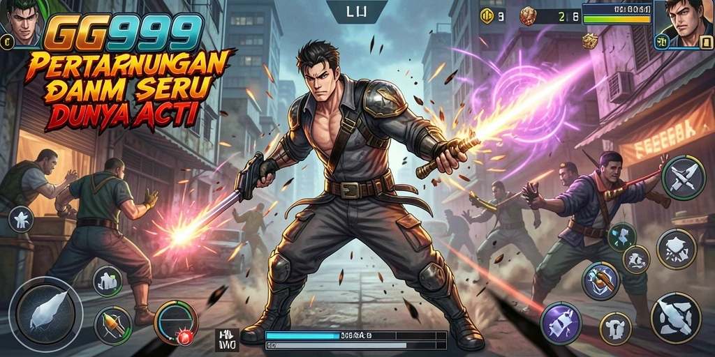 Tampilan gameplay GG999 yang penuh aksi dan pertarungan seru.