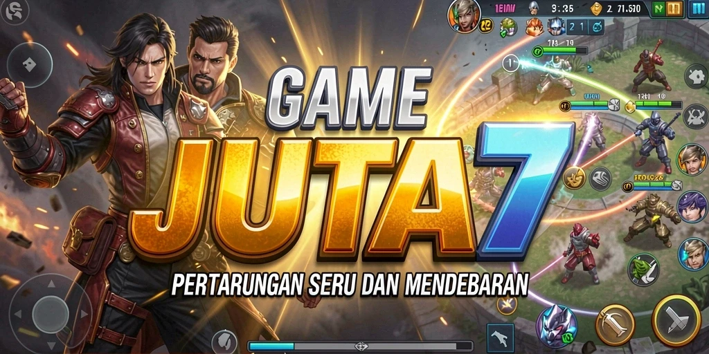 Tangkapan layar menunjukkan pertarungan seru dalam JUTA7 dengan karakter yang dinamis.