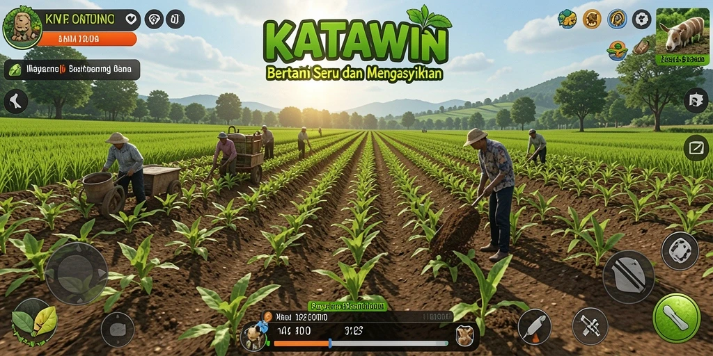 Tampilan gameplay KATAWIN menampilkan aktivitas pertanian yang seru.