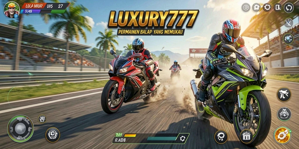 Gameplay <strong>LUXURY777</strong> dengan balapan motor yang seru dan grafis memukau.